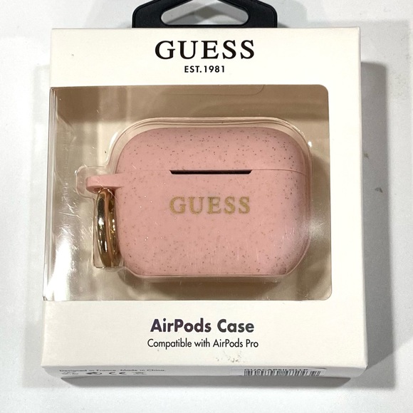 GUESS Pink Gold Glitter AirPod PRO Keychain Case - Picture 9 of 13
